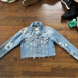 Distressed Denim Cropped Jacket